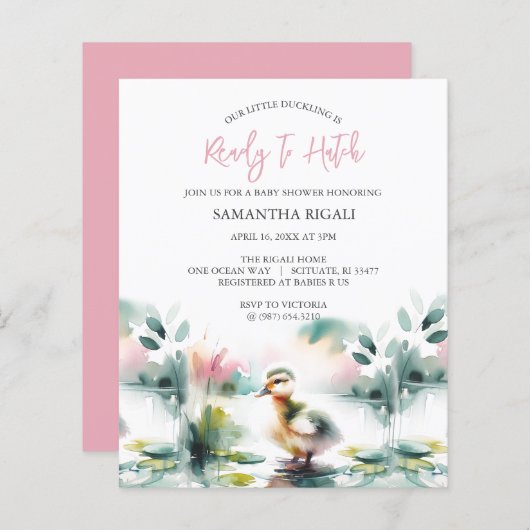 Budget Waterverf Meisje Baby shower Duck Thema (Voorkant / Achterkant)