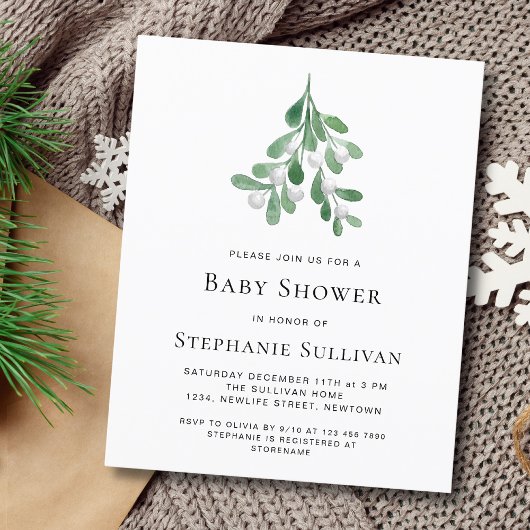Budget Waterverf Mistletoe Baby shower Invitation