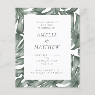 Budget Waterverf Monstera Green Wedding Invite