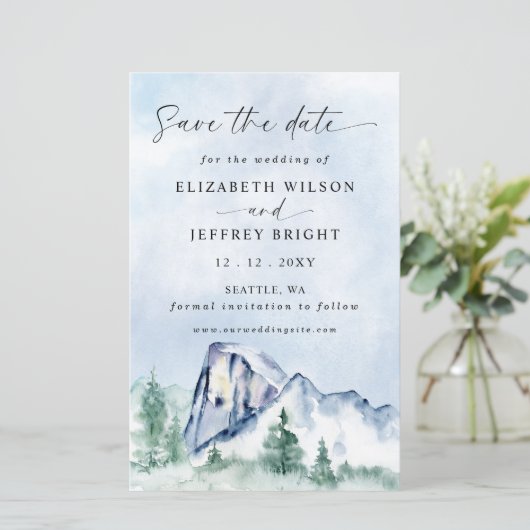 Budget Waterverf Mountains Pine Save the date (Staand voorkant)