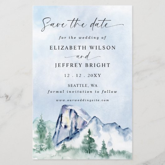 Budget Waterverf Mountains Pine Save the date (Voorkant)
