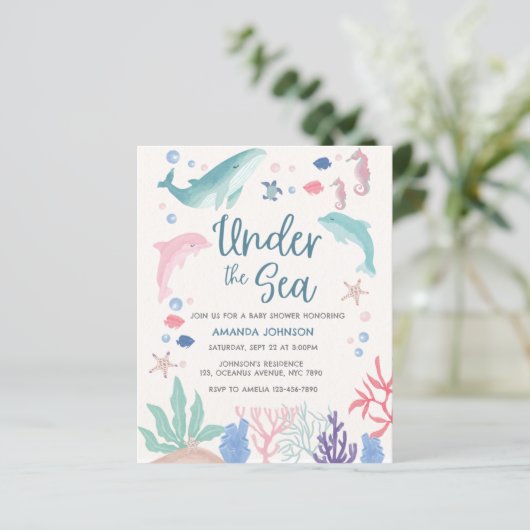 Budget Waterverf Onder de Zee Baby Girl Shower (Staand voorkant)