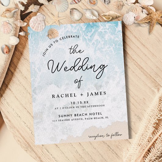 Budget Waterverf op het strand bruiloft uitnodigin