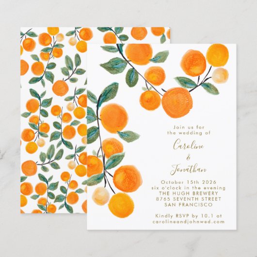 Budget Waterverf Oranje Citrusfruit Bruiloft (Voorkant / Achterkant)