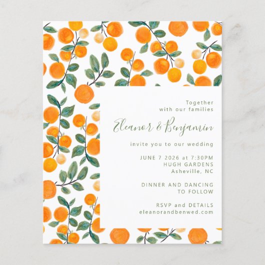 Budget Waterverf Oranje Fruit Script Bruiloft (Voorkant)