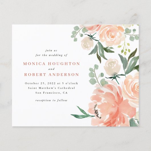 Budget Waterverf Perzikkleurige bleekroze bruiloft (Voorkant)