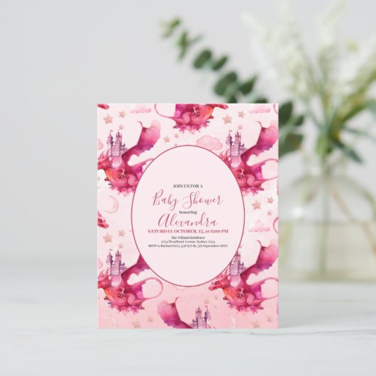 Budget Waterverf Pink Dragon Baby shower (Staand voorkant)