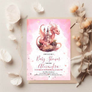 Budget Waterverf Pink Dragon Baby shower Flyer
