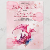 Budget Waterverf Pink Dragon Baby shower Flyer (Voorkant)