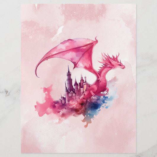 Budget Waterverf Pink Dragon Baby shower Flyer (Achterkant)