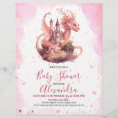Budget Waterverf Pink Dragon Baby shower Flyer (Voorkant)