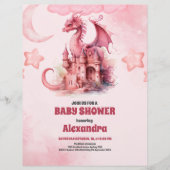 Budget Waterverf Pink Dragon Baby shower Flyer (Voorkant)
