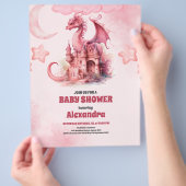 Budget Waterverf Pink Dragon Baby shower Flyer (Hand)