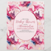 Budget Waterverf Pink Dragon Baby shower Flyer (Voorkant)