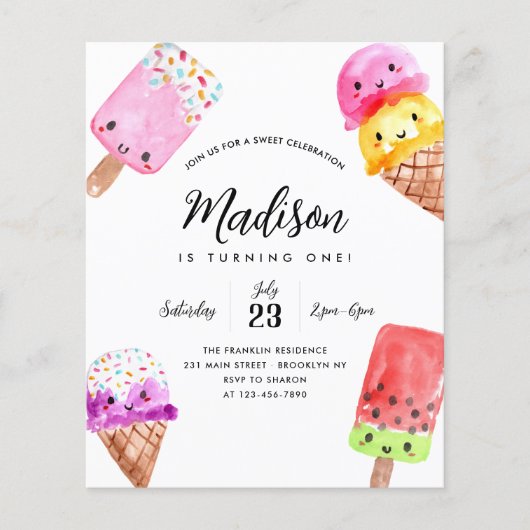 Budget Waterverf Popsicle Cone Ice Cream Verjaarda (Voorkant)