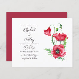 Budget Waterverf Red Poppy bruiloft uitnodiging