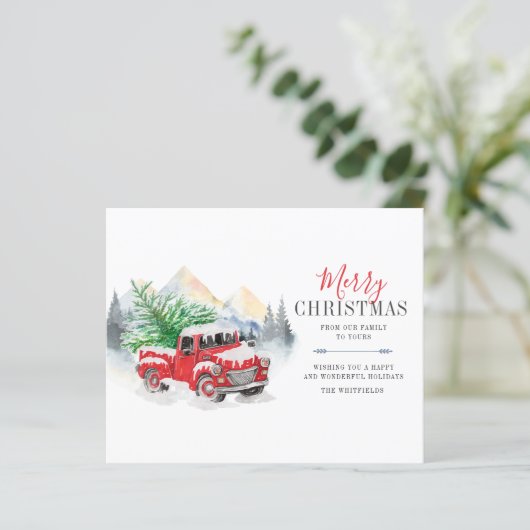 Budget Waterverf Red Truck Merry Kerstmis (Staand voorkant)