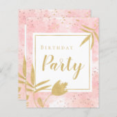 Budget Waterverf Roze Gold Birthday Party nodigt u (Voorkant / Achterkant)