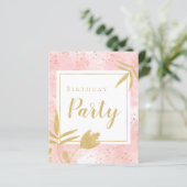 Budget Waterverf Roze Gold Birthday Party nodigt u (Staand voorkant)