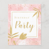 Budget Waterverf Roze Gold Birthday Party nodigt u (Voorkant)