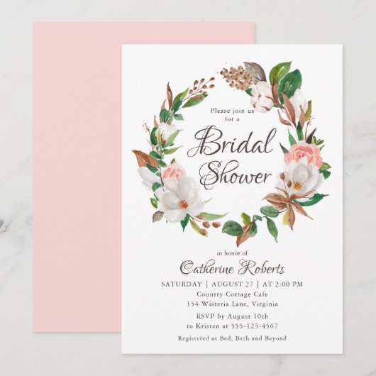 Budget Waterverf Roze Groen Bloemen Vrijgezellenfe Kaart (Voorkant / Achterkant)