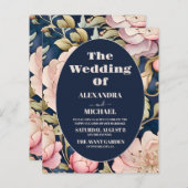 Budget Waterverf Roze Pioen Art Nouveau Bruiloft (Voorkant / Achterkant)