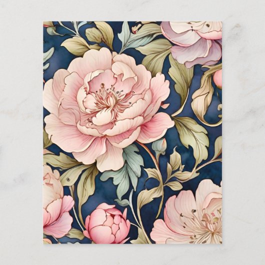 Budget Waterverf Roze Pioen Art Nouveau Bruiloft (Achterkant)