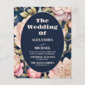 Budget Waterverf Roze Pioen Art Nouveau Bruiloft (Voorkant)