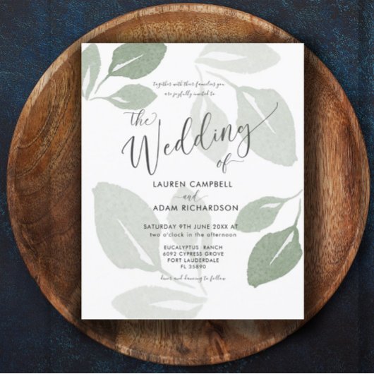 Budget Waterverf Sage Green Wedding Invitation