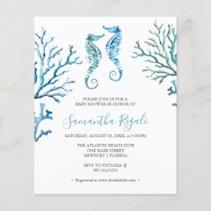 Budget Waterverf Seahorse Baby shower Flyer