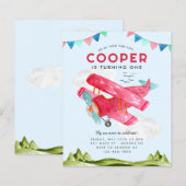 Budget Waterverf Sky Clouds Red Airplane Verjaarda (Voorkant / Achterkant)