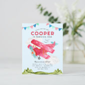 Budget Waterverf Sky Clouds Red Airplane Verjaarda (Staand voorkant)