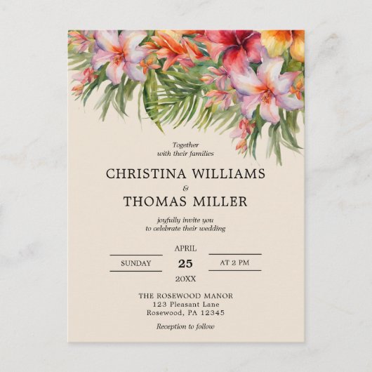 Budget Waterverf Tropische bruiloft uitnodiging (Voorkant)