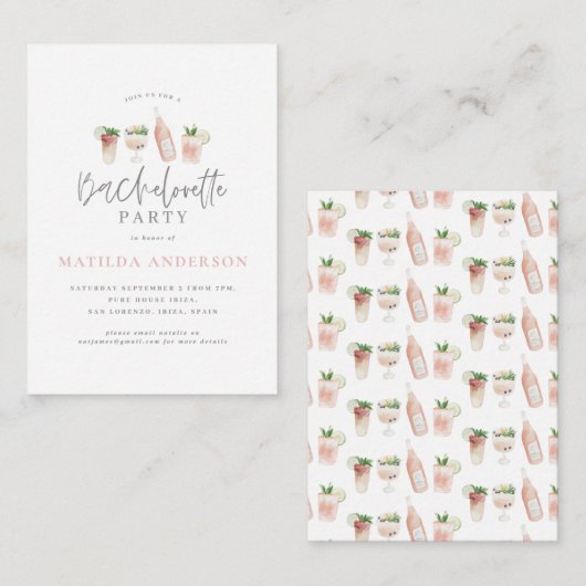 budget waterverf uitnodiging van bachelorette (Voorkant / Achterkant)