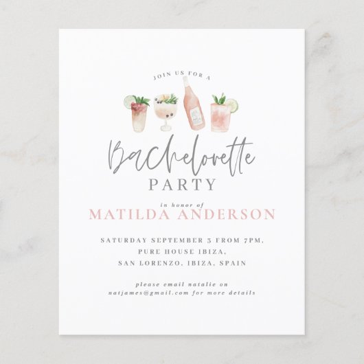 budget waterverf uitnodiging van bachelorette flyer (Voorkant)