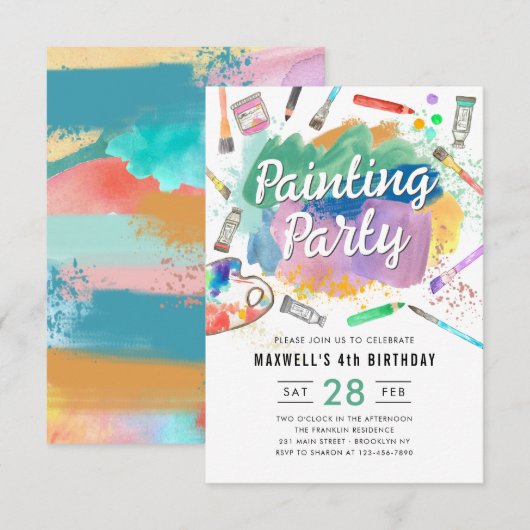 Budget Waterverf Verf Partij Verjaardag Notitiekaartje (Voorkant / Achterkant)