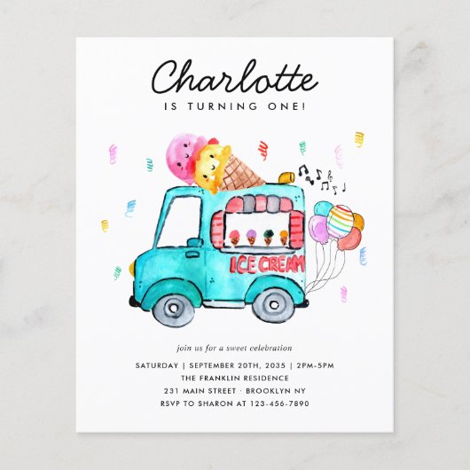 Budget Waterverf Vrachtwagenballon IJs Verjaardag Flyer (Voorkant)