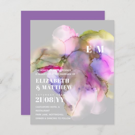 BUDGET Waterverf Weddenschap Abstract Paars grijs (Voorkant / Achterkant)