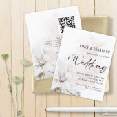 Budget Waterverf White Florals QR Wedding Invite