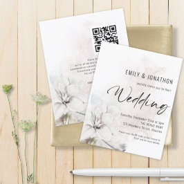 Budget Waterverf White Florals QR Wedding Invite