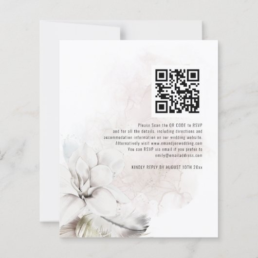 Budget Waterverf White Florals QR Wedding Invite (Achterkant)