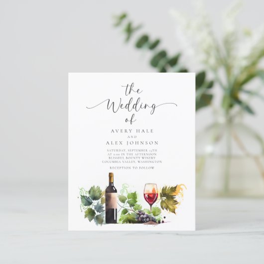 Budget Waterverf Wijngaard bruiloft uitnodiging (Staand voorkant)