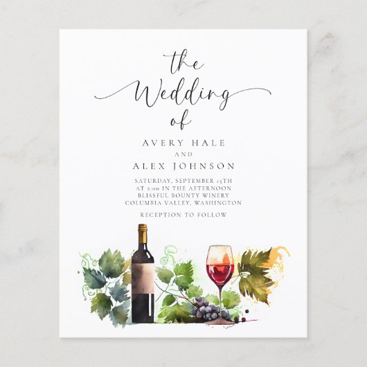 Budget Waterverf Wijngaard bruiloft uitnodiging (Voorkant)