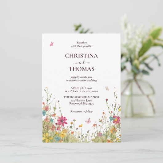 Budget Waterverf Wildflower Boho Bruiloft Kaart (Staand voorkant)