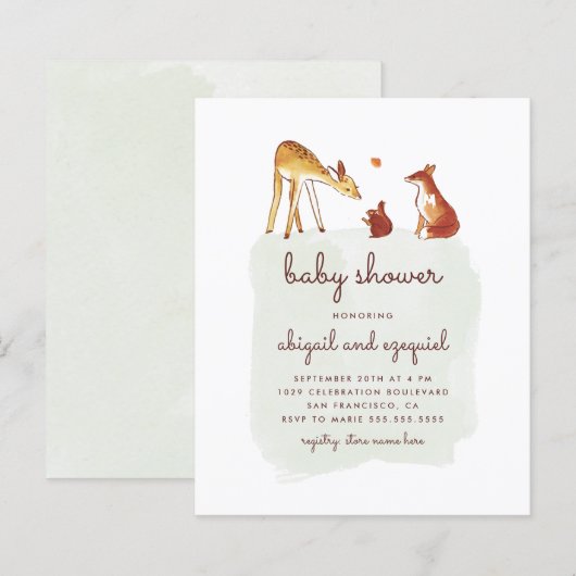 Budget Waterverf Woodland Animal Baby shower (Voorkant / Achterkant)