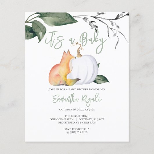 Budget Waterverf Woodland Herfst thema Baby shower Flyer (Voorkant)