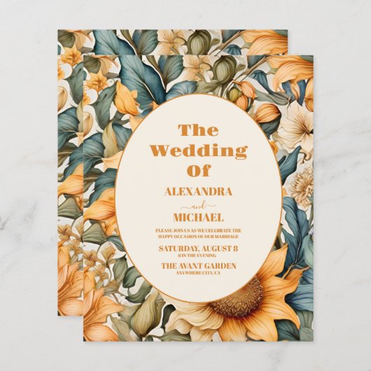 Budget Waterverf Zonnebloem Bruiloft (Voorkant / Achterkant)