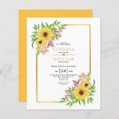 BUDGET Waterverf zonnebloemen bruiloft uitnodiging (Voorkant / Achterkant)