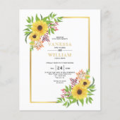 BUDGET Waterverf zonnebloemen bruiloft uitnodiging (Voorkant)