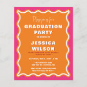 Budget Wavy Pink Oranje Foto Afstuderen Uitnodigen (Voorkant)
